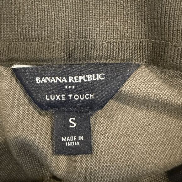 Banana Republic Luxe Touch Polo Shirt Olive Herringbone Print Size Small - Picture 4 of 9